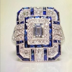 COPY - Beautiful large Art Deco Blue and white Sapphires not diamonds